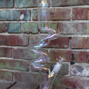 Zig-Zag Iridescent Glass Water Pipe – 16” Spiral Edition